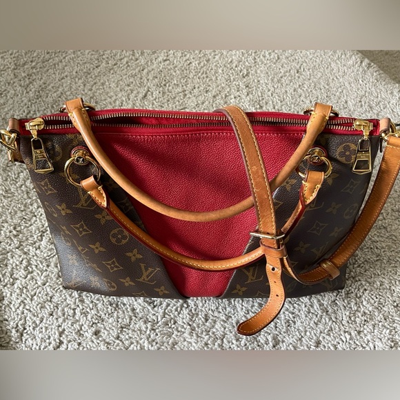 Louis Vuitton monogram V tote bag handbag Monogram Canvas and Leather Brown, Red - Picture 13 of 17